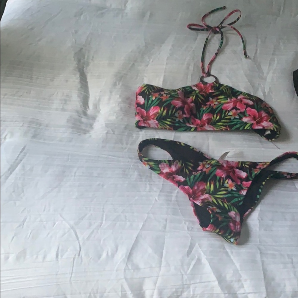 a flowered bikini suit